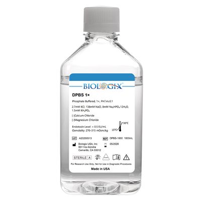 Biologix® DPBS Buffer (without Ca2+&amp;Mg2+) (1×), pH7.4, Sterile, Low Endotoxin, 1000mL/ Bottle, 6 Bottles/Case