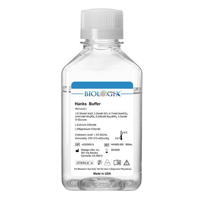 Biologix® Hanks Buffer (1×) (without Ca2+&amp;Mg2+), pH7.1-7.5, Sterile, 500mL/ Bottle, 10 Bottles/Case