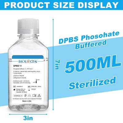 Biologix® DPBS Buffer (without Ca2+&amp;Mg2+) (1×), pH7.4, Sterile, Low Endotoxin, 500mL/ Bottle, 10 Bottles/Case
