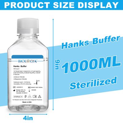 Biologix® Hanks Buffer(1×) (without Ca2+&amp;Mg2+), pH7.1-7.5, Sterile, 1000mL/ Bottle, 6 Bottles/Case