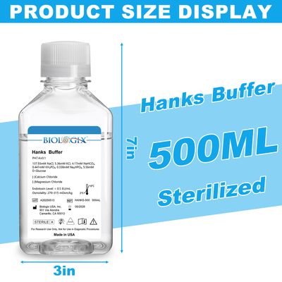 Biologix® Hanks Buffer (1×) (without Ca2+&amp;Mg2+), pH7.1-7.5, Sterile, 500mL/ Bottle, 10 Bottles/Case