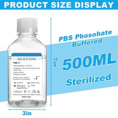 Biologix® PBS Buffer (1×), pH7.4, Sterile, Low Endotoxin, 500mL/Bottle, 10 Bottles/Case