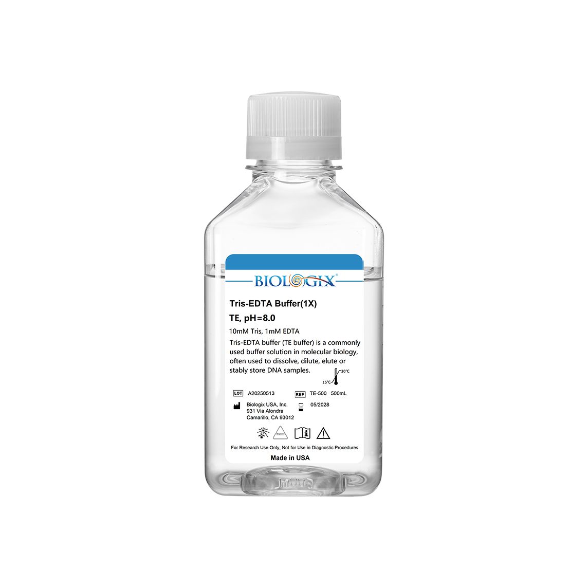 Biologix® TE ( Tris-EDTA ) Buffer( 1× ),  pH8.0, 500mL/ Bottle, 10 Bottles/Case