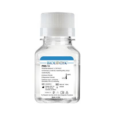 Biologix® PBS Buffer (1×), pH7.4, Low Endotoxin, 100mL/Bottle, 20 Bottles/Case