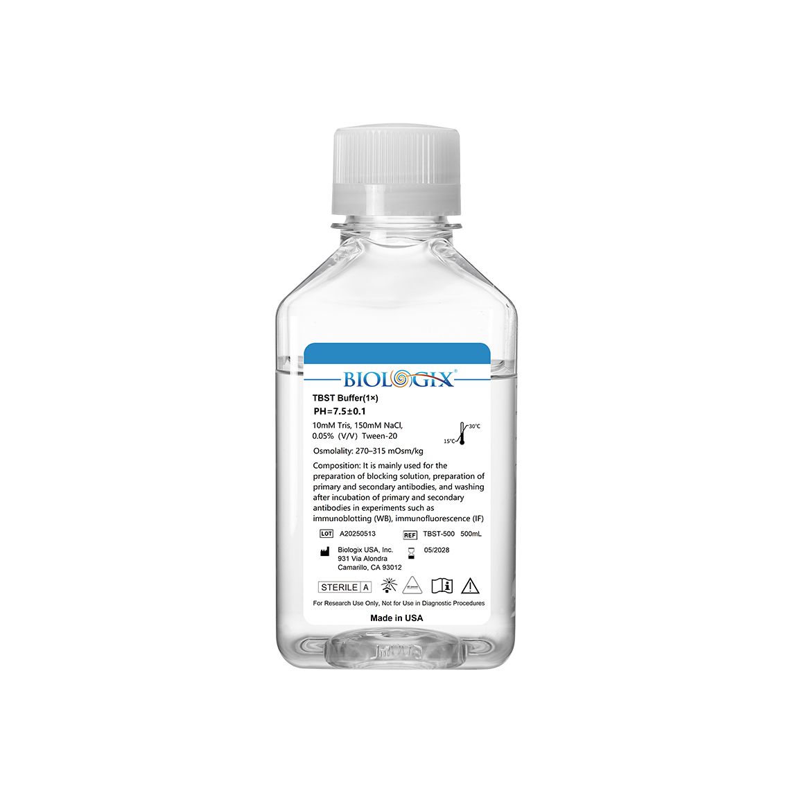 Biologix® TBST Buffer (1×), PH7.4, 500mL/Bottle, 10 Bottles/Case