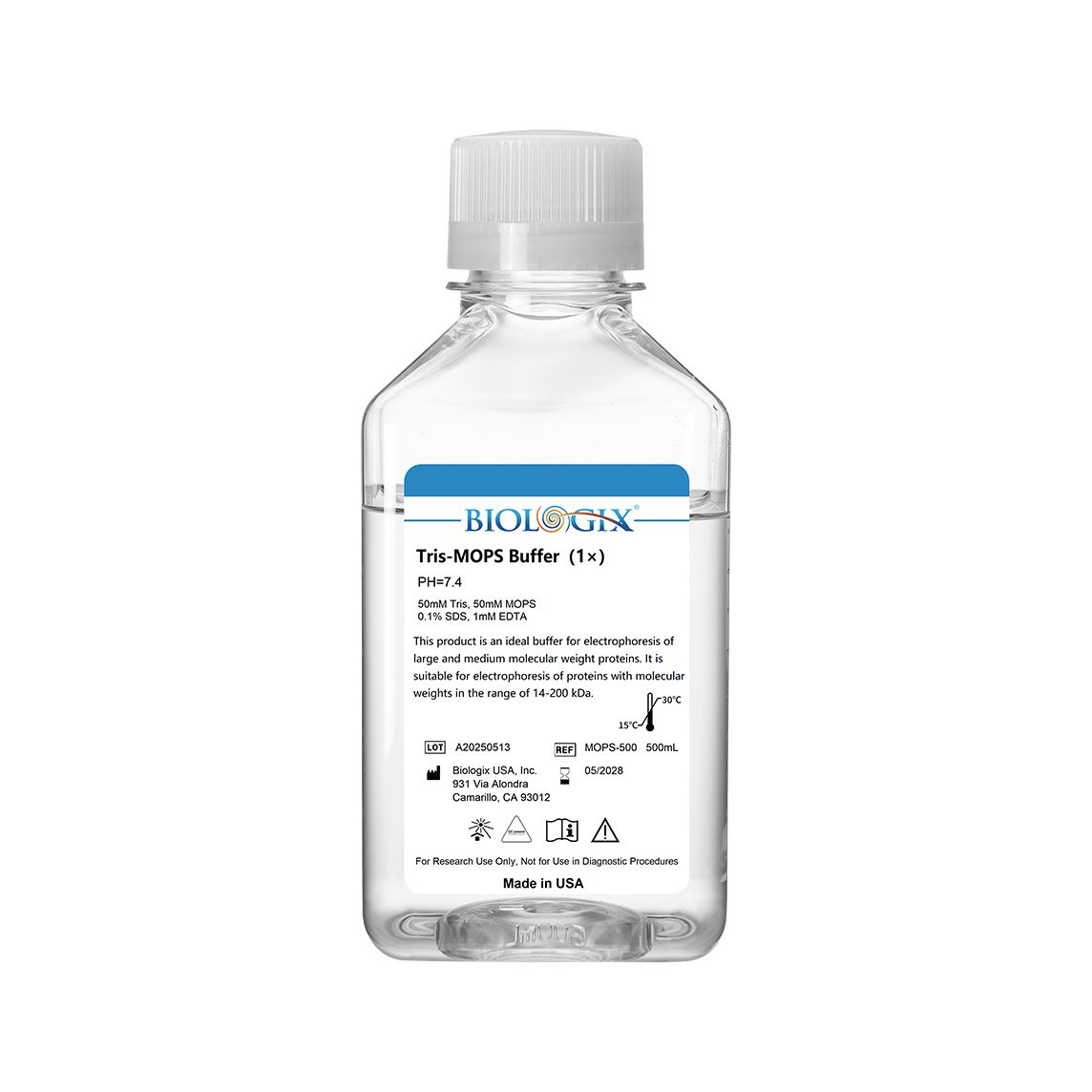 Biologix® TRIS-MOPS Buffer (1×), PH7.4, 500mL/Bottle, 10 Bottles/Case