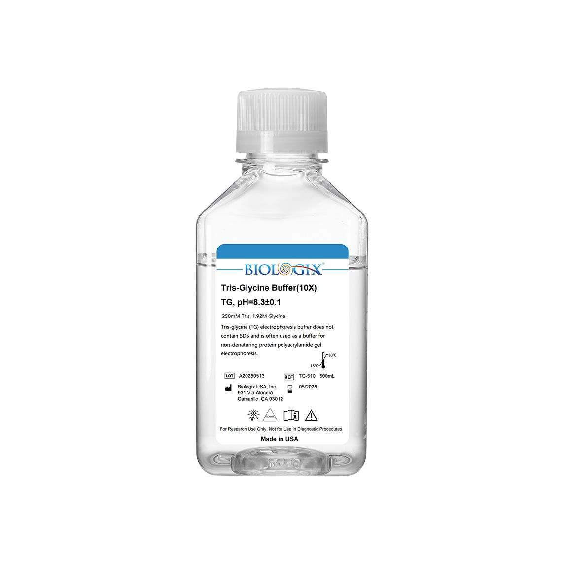Biologix® TG (Tris-glycine) buffer (10×), PH8.3, 500mL/ Bottle, 10 Bottles/Case