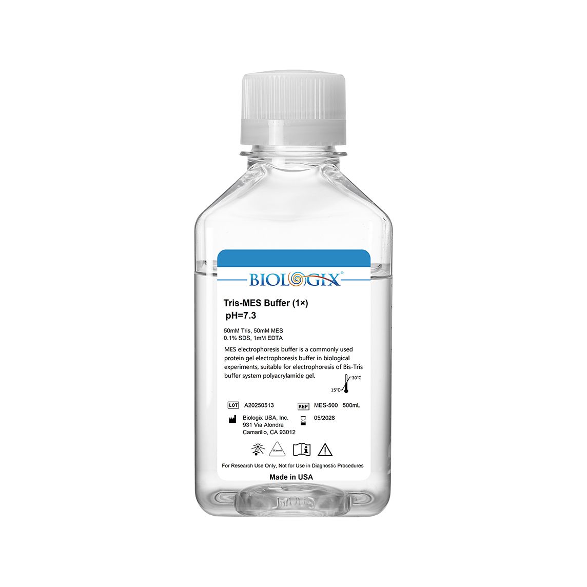 Biologix® TRIS-MES Buffer(1×), PH7.3, 500mL/Bottle, 10 Bottles/Case