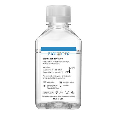 Biologix® Water for Injection(WFI), Sterile, 500mL/ Bottle, 10 Bottles/Case