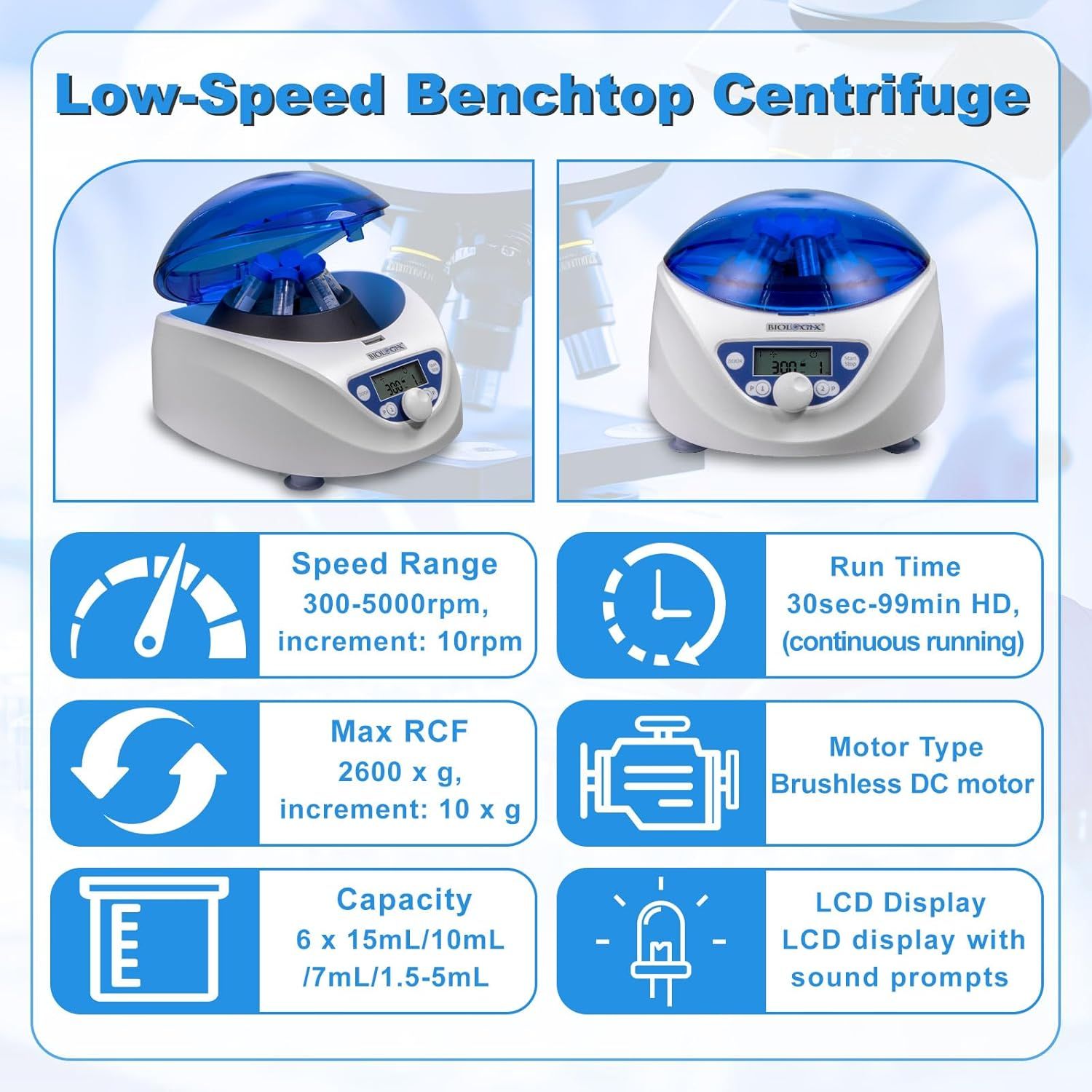 Biologix® 5 Cases of Microcentrifuge Tubes + 1 Centrifuge, 1.5/2.0