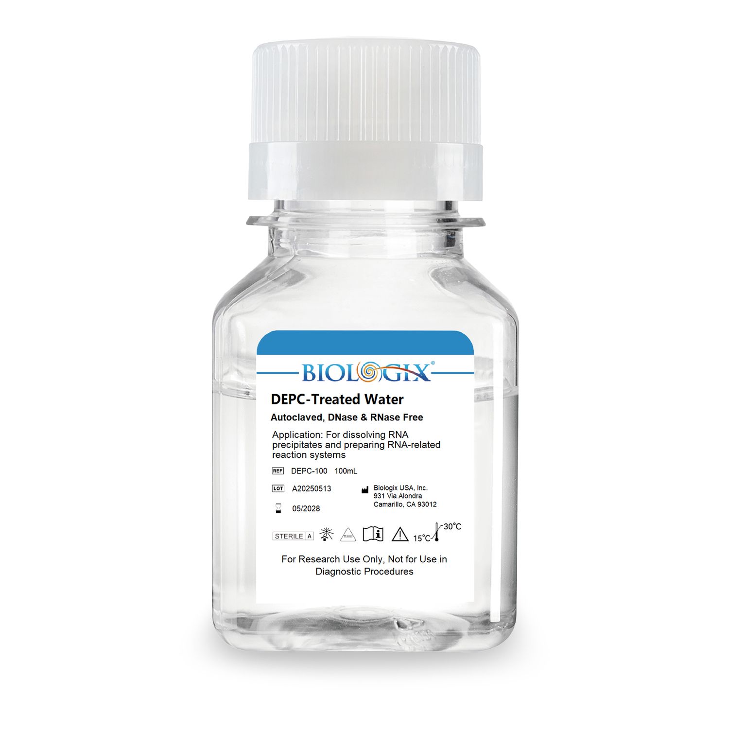 Biologix® DEPC-Treated Water ( DNase, RNase free ), Sterile, 100mL/ Bottle, 20 Bottles/Case