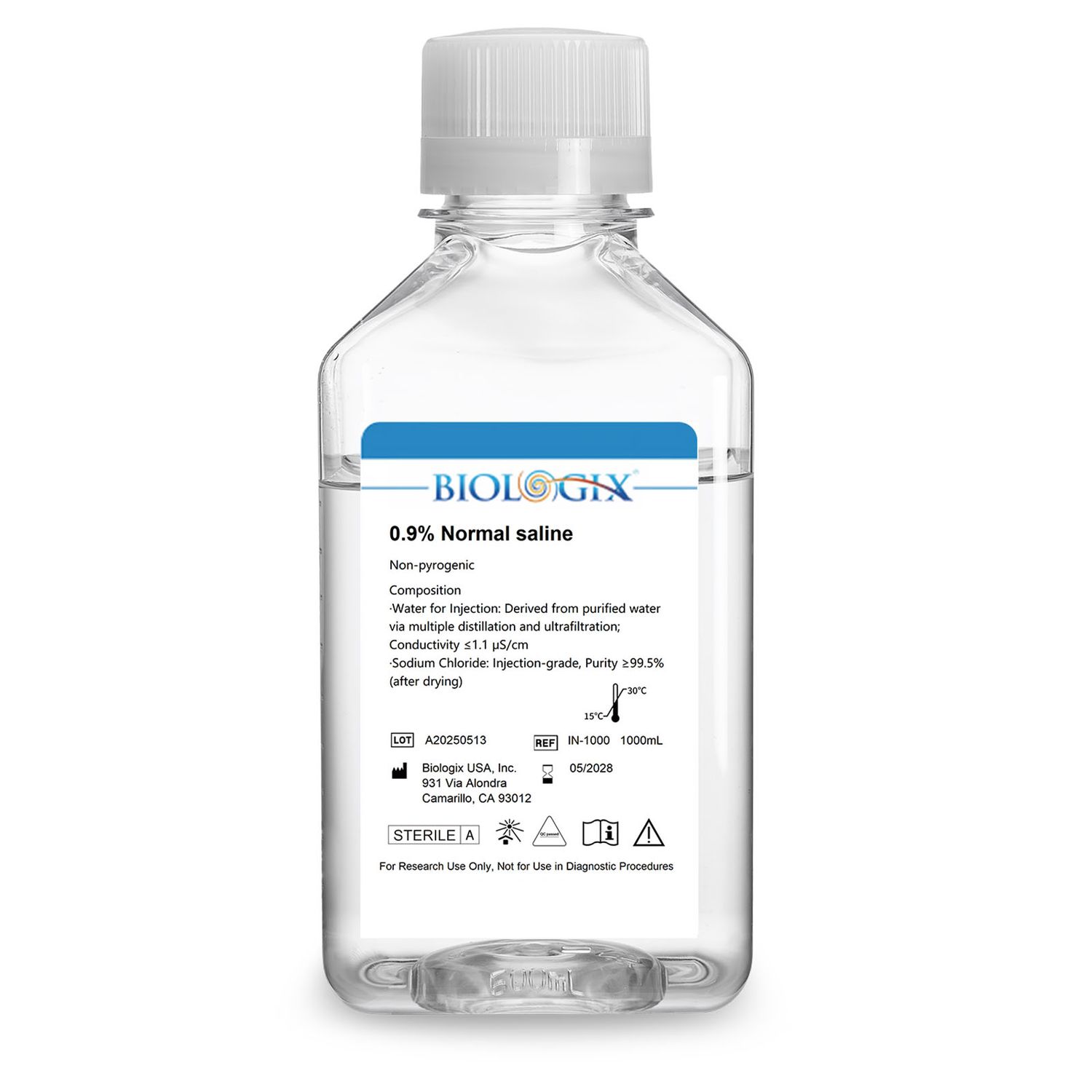Biologix® 0.9% Nomal Saline Solution, 1000mL/Bottle, 6 Bottles/Case