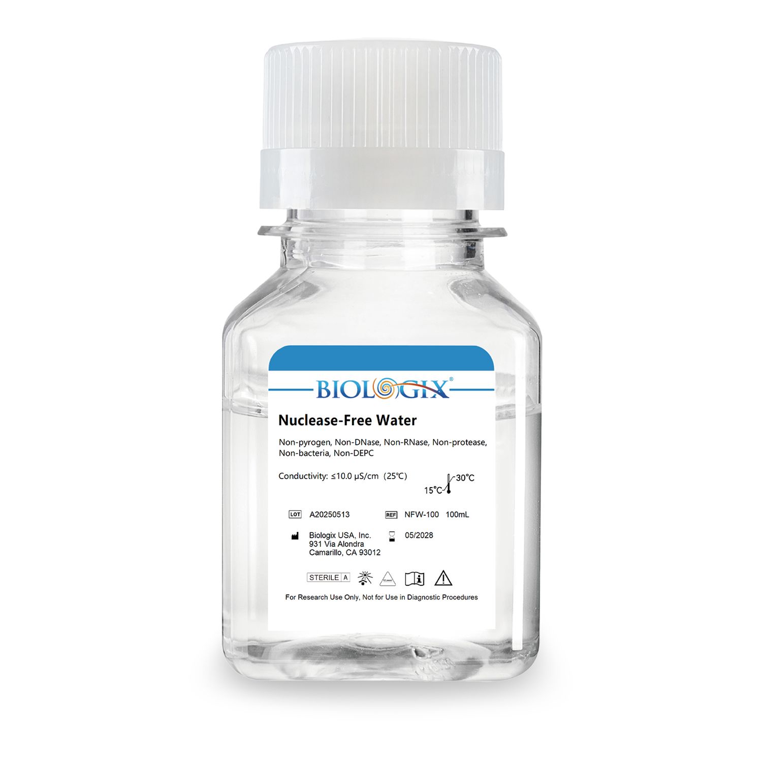 Biologix® Nuclease-Free Water, 100mL/ Bottle, 20 Bottles/Case