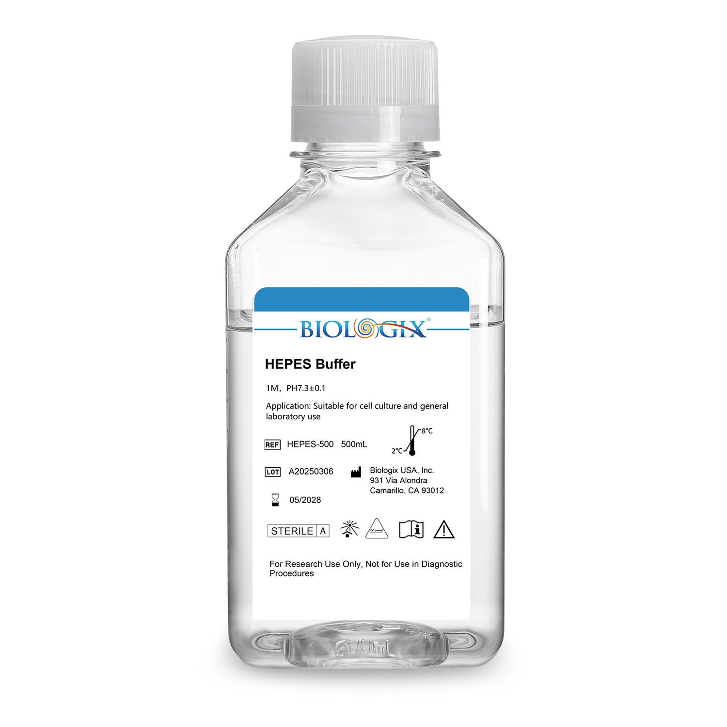 Biologix® HEPES Buffer, pH7.3, Sterile, 500mL/ Bottle, 10 Bottles/Case