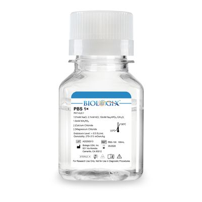 Biologix® PBS Buffer (1×), pH7.4, Low Endotoxin, 100mL/Bottle, 20 Bottles/Case