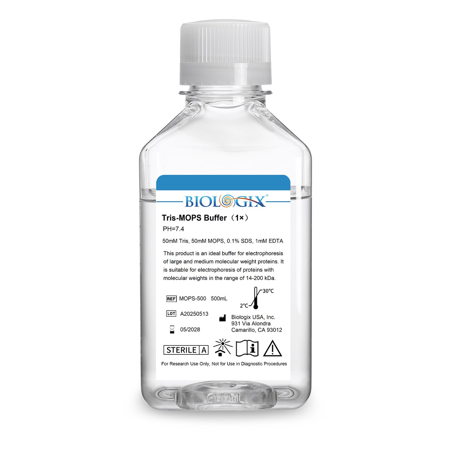 Biologix® TRIS-MOPS Buffer (1×), PH7.4, 500mL/Bottle, 10 Bottles/Case
