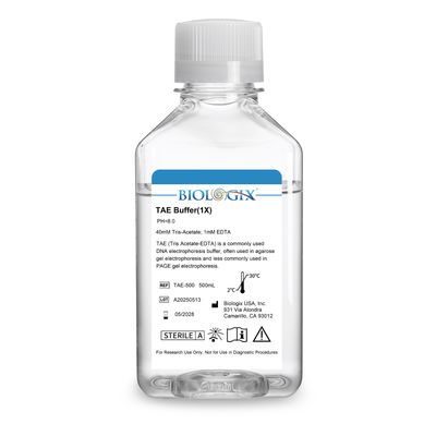 Biologix® TAE ( Tris Acetate-EDTA ) Buffer ( 1× ), pH8.0, 500mL/Bottle, 10 Bottles/Case