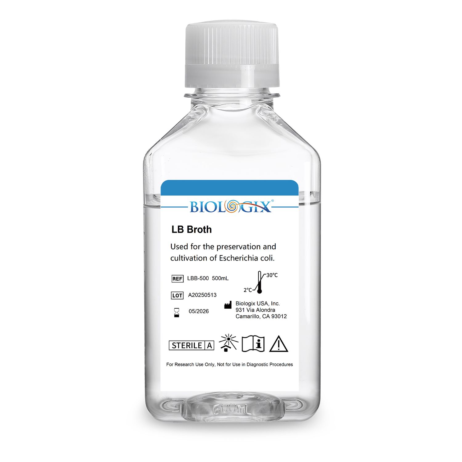 Biologix® LB broth Medium, Sterile, 500ml/Bottle, 10 Bottles/Case