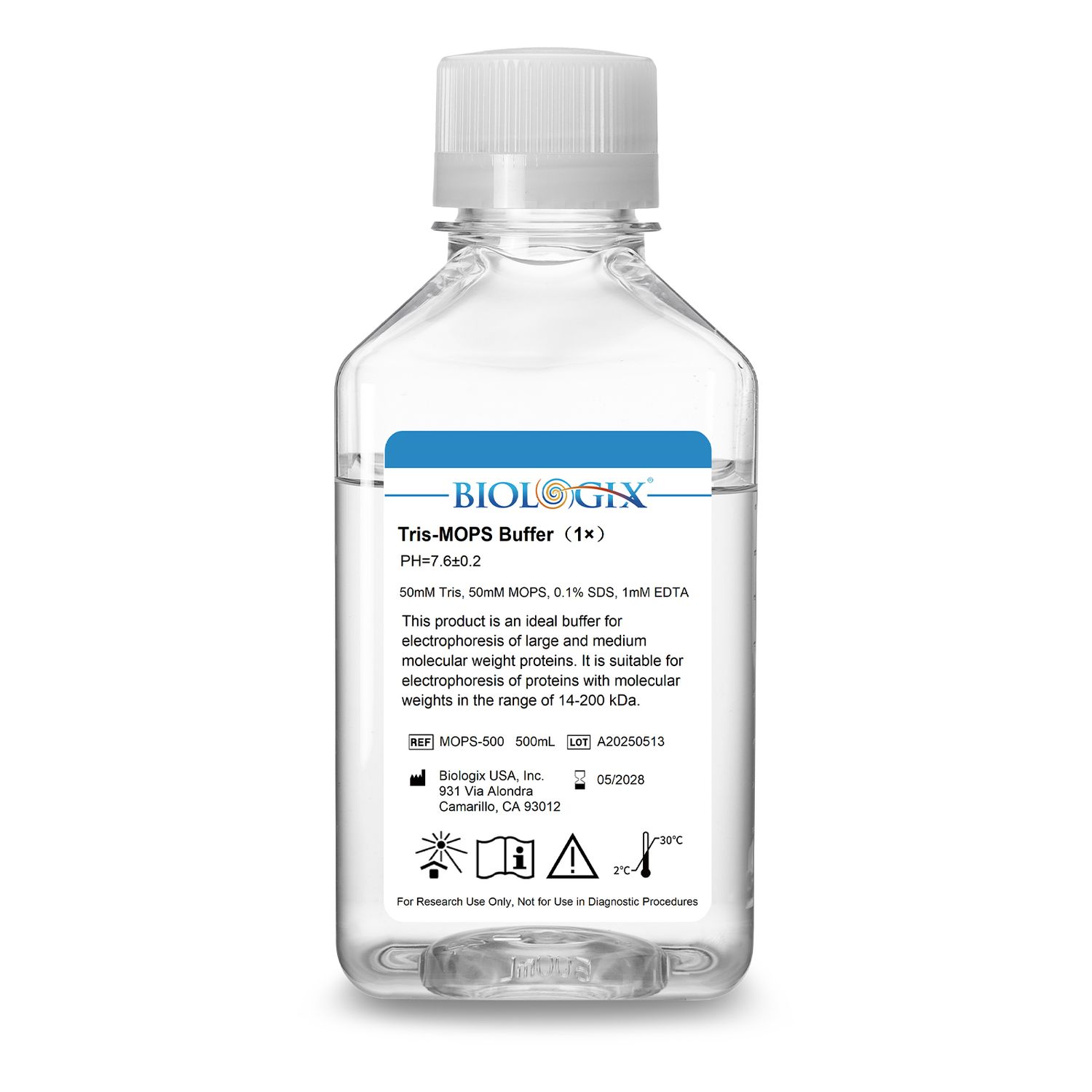Biologix® TRIS-MOPS Buffer (1×), PH7.4, 500mL/Bottle, 10 Bottles/Case