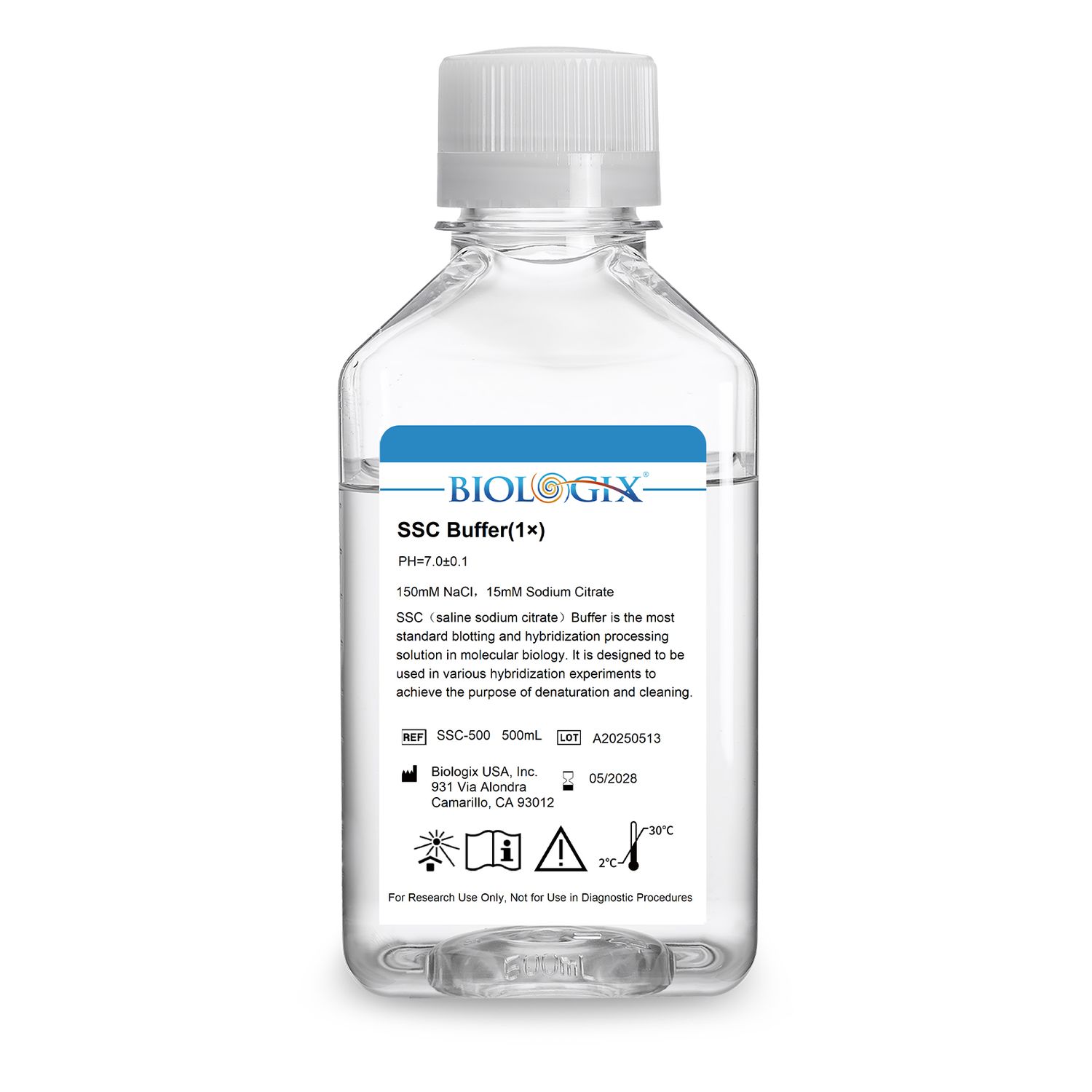 Biologix® SSC (saline sodium citrate) Buffer (1×), PH6.9-7.1, 500mL/Bottle, 10 Bottles/Case
