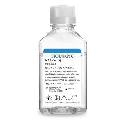 Biologix® TAE ( Tris Acetate-EDTA ) Buffer ( 1× ), pH8.0, 500mL/Bottle, 10 Bottles/Case