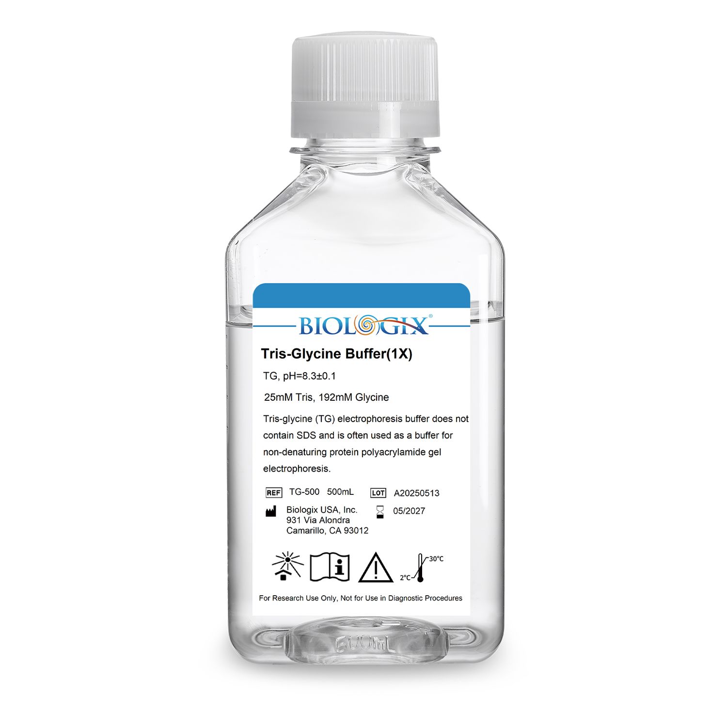 Biologix® TG (Tris-glycine) buffer (10×), PH8.3, 500mL/ Bottle, 10 Bottles/Case