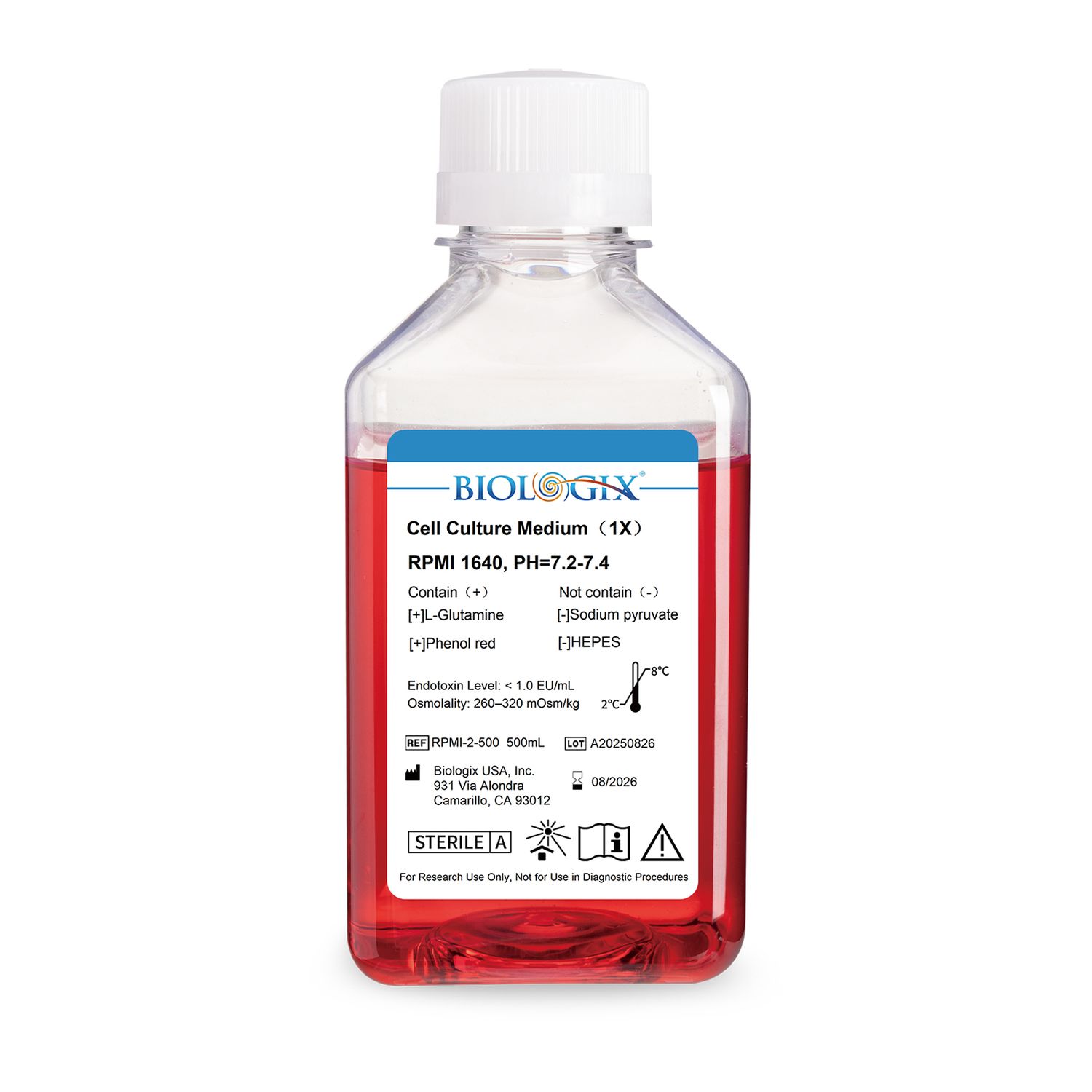 RPMI 1640 Culture Medium, 500 mL/Bottle, 10 Bottles/Case