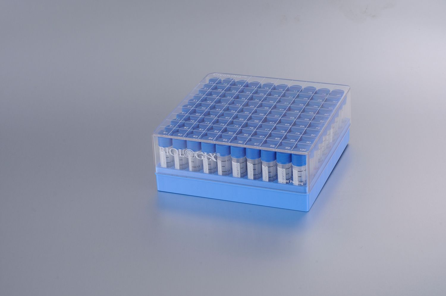 CryoKING Combo, 1.5ml vial, Blue Cap, with 2D Barcoded+ side code, PP, 100 Vials+1 Box/bag, 6 Bags/Pack, 2 Packs/case