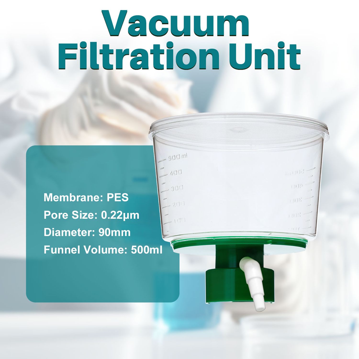Biologix® Vacuum Filtration Unit Funnel, PES/CA, 0.22μm, 500mL, Case of 24, Membrane: PES