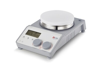 5" LCD Round Hotplate Magnetic Stirrer with Timer, Includes Support Clamp and Temperature Sensor