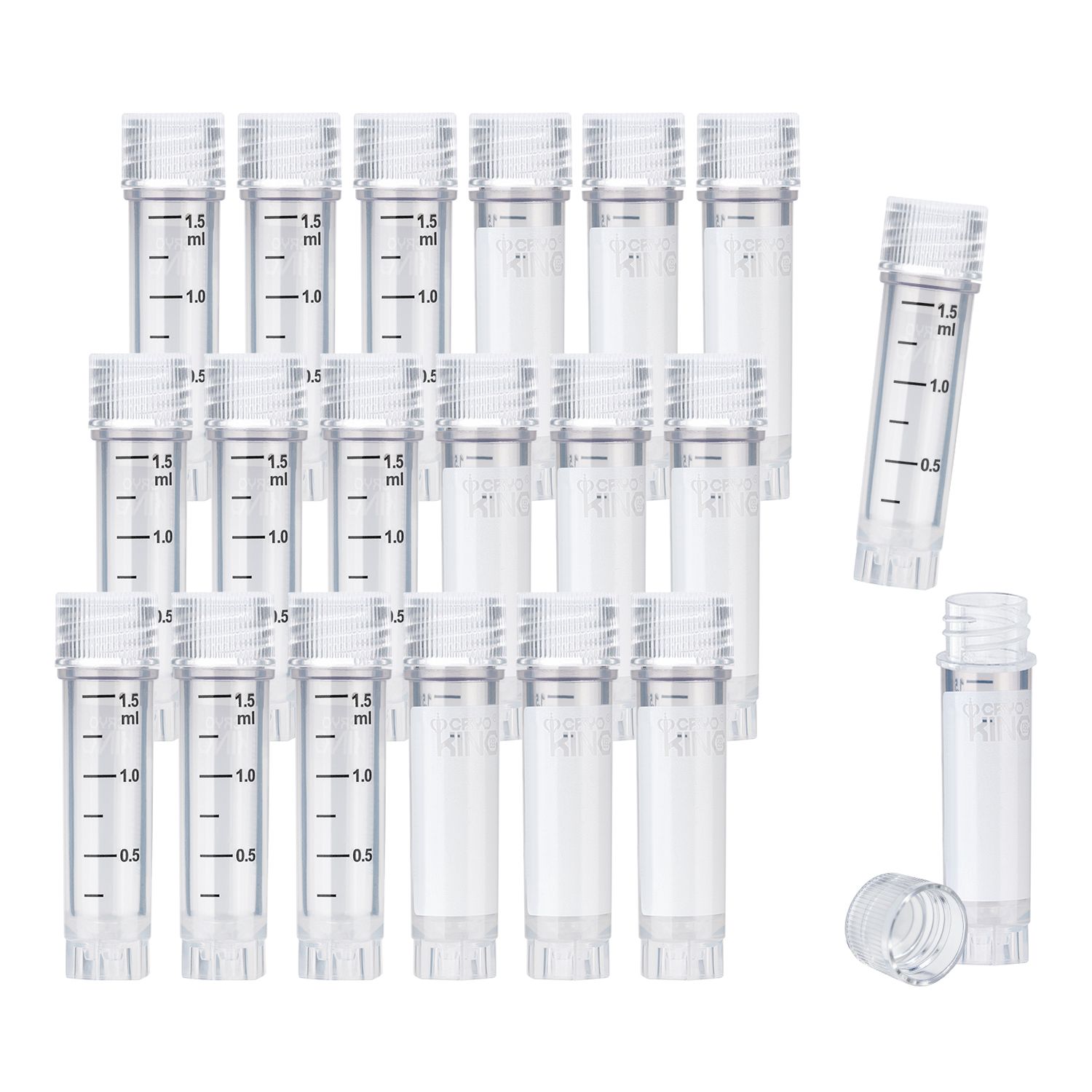 CryoKING® 1.5ml Cryogenic Vials, Self-Standing, 25/Bag, 500/Pack, 1000/Case