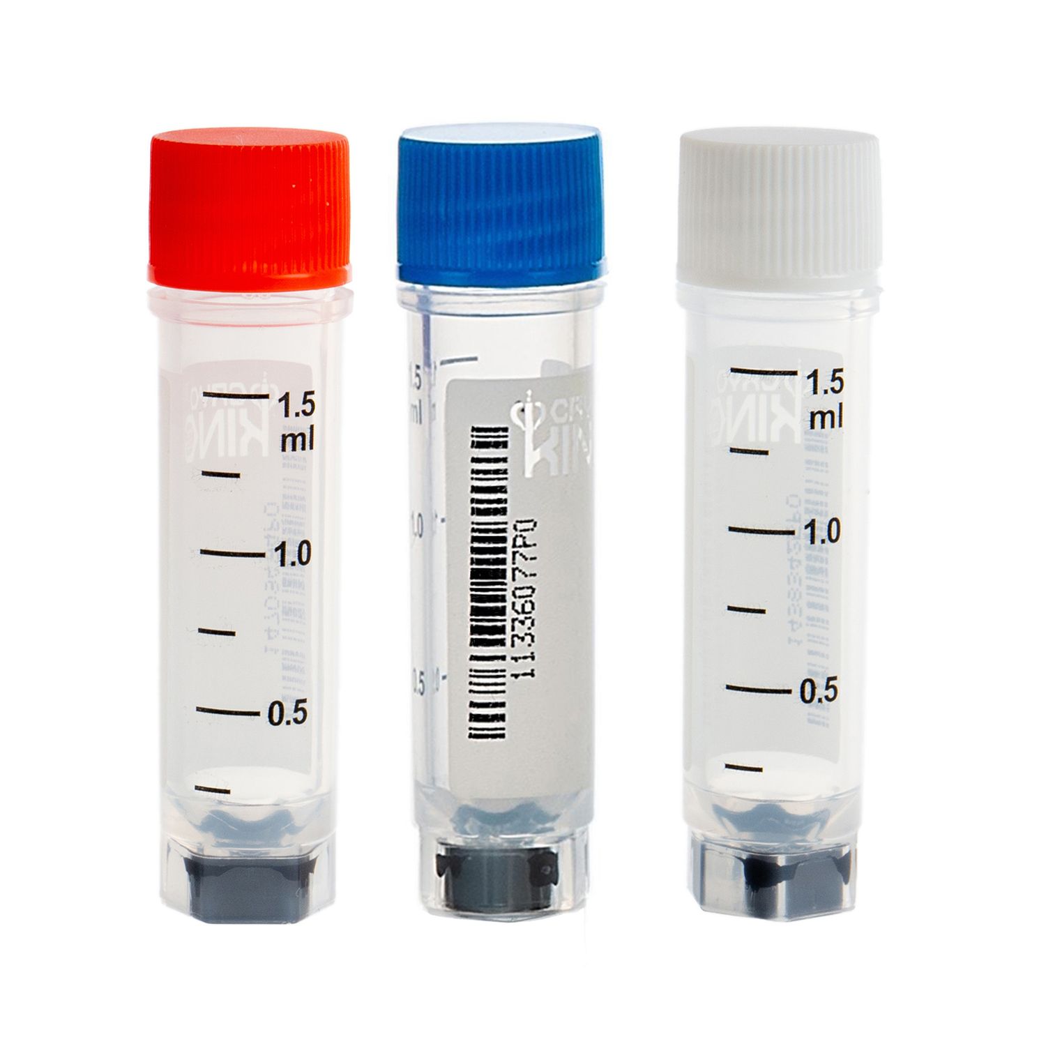 CryoKing® Cryogenic Vials Side &amp; Bottom Barcoded-1.5, External Thread, 25/Bag, 1000/Case