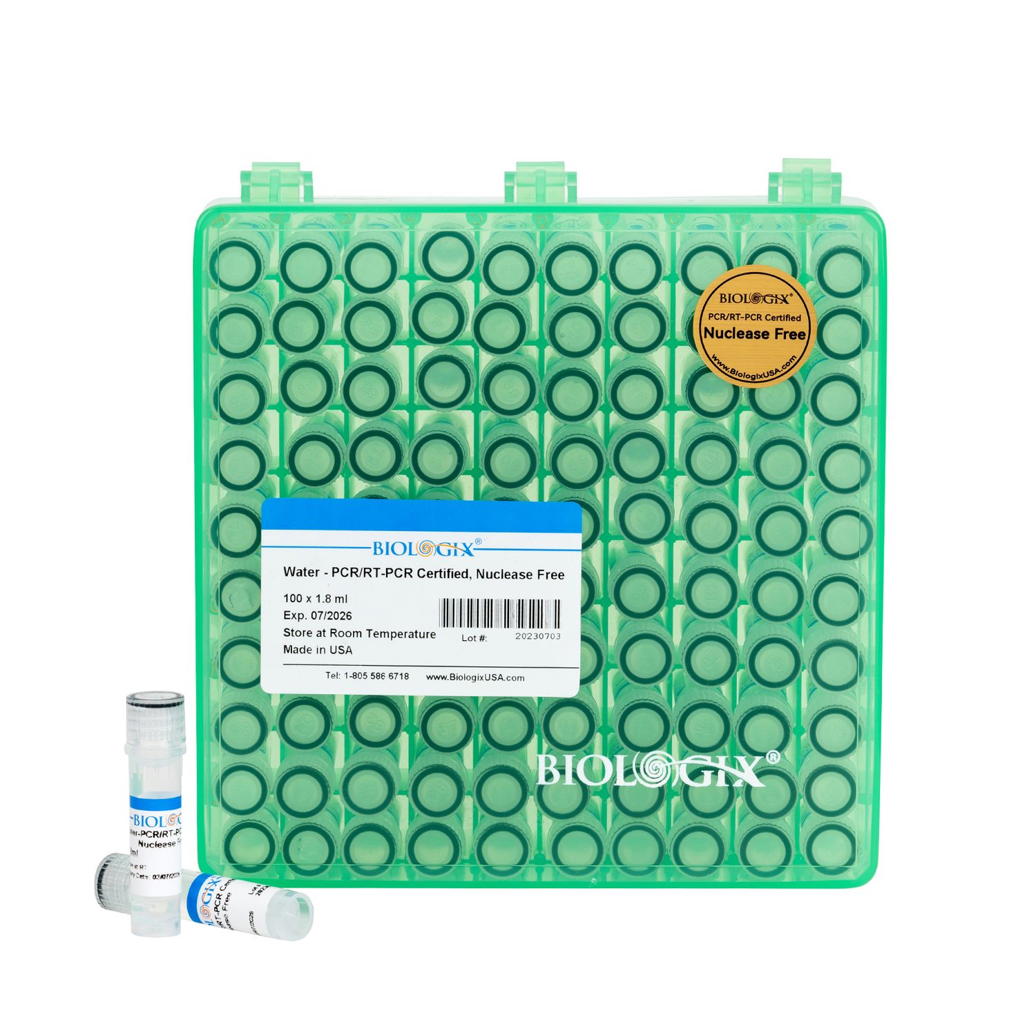 Ultra Pure Water, Molecular Biology Grade, PCR/RT-PCR Certified, Nuclease-Free Water, 100 x 1.8 ml/Pack