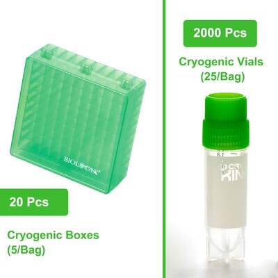 CryoKing® Cryogenic Vials Combo-2.0 mL Vials  (External Thread, 2000 Pcs ) &amp; PP Cryogenic Box (2in. 100-Well,  20 Pcs)