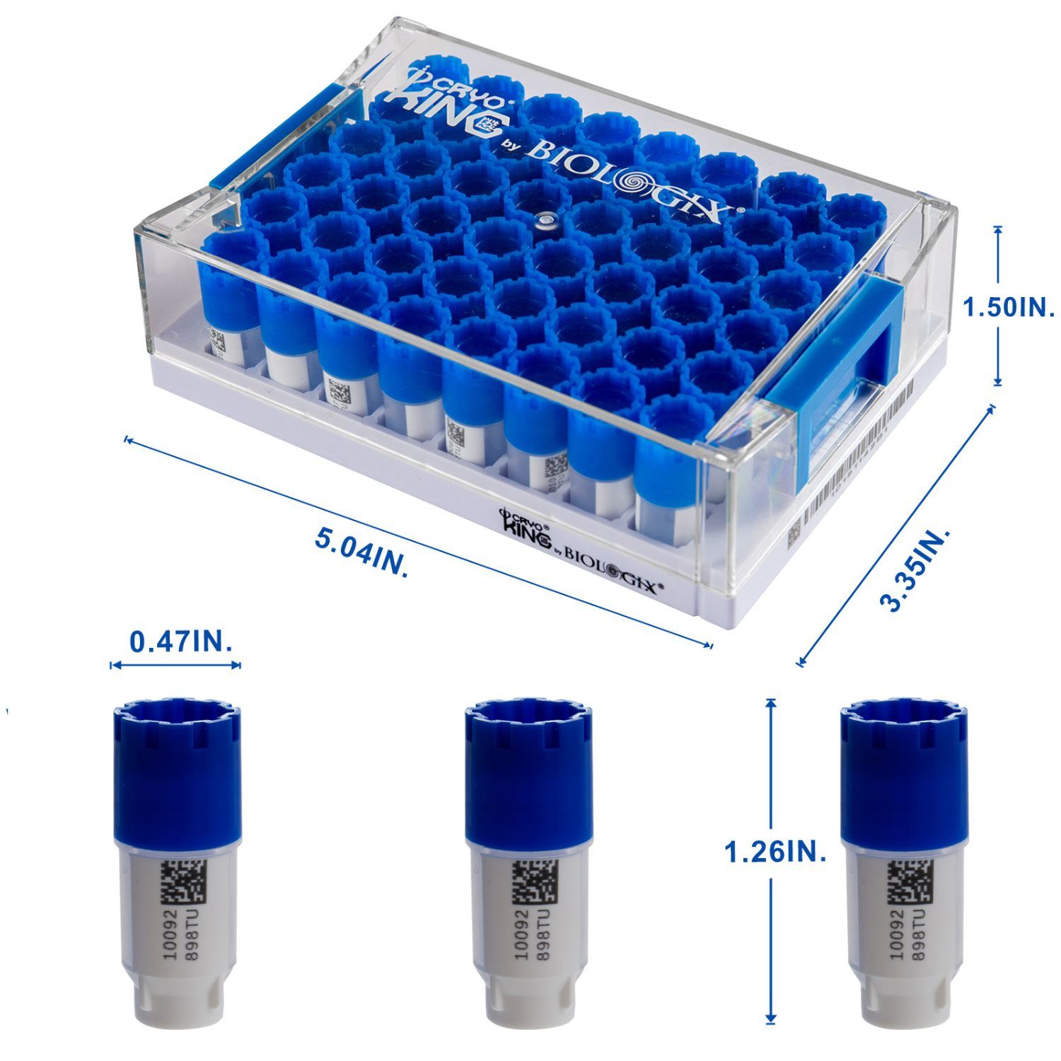 Biologix® SBS Format Cryogenic Vials-1mL, 2mL, 5mL, 48-Well, Racked, External Thread, 10 Sets/Pack, 2 Packs/Case, Cap Type: Concave Cap, Volume: 1.0 mL