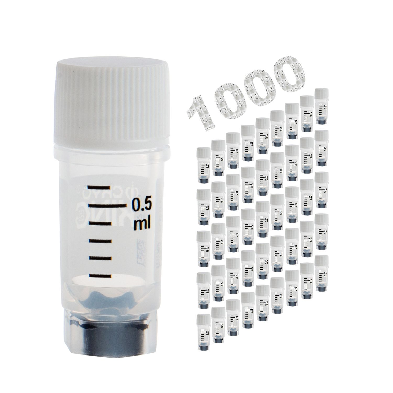 CryoKing® Cryogenic Vials-Multi Barcodes, External Thread, 0.5ml,  25 Sets/Bag, 1000 Pcs/Case, Color: White, Package: 1000 Pcs
