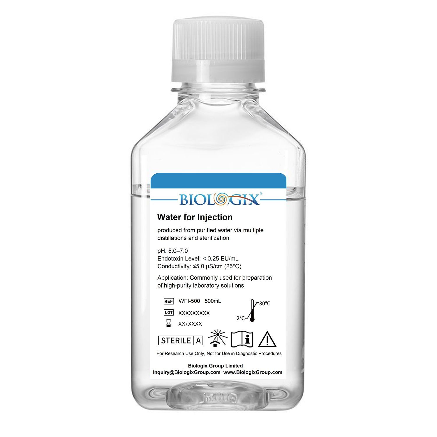 Biologix® Water for Injection(WFI), Sterile, 500mL/ Bottle