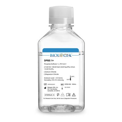 Biologix® DPBS Buffer (without Ca2+&amp;Mg2+) (1×), pH7.4, Sterile, Low Endotoxin, 500mL/ Bottle