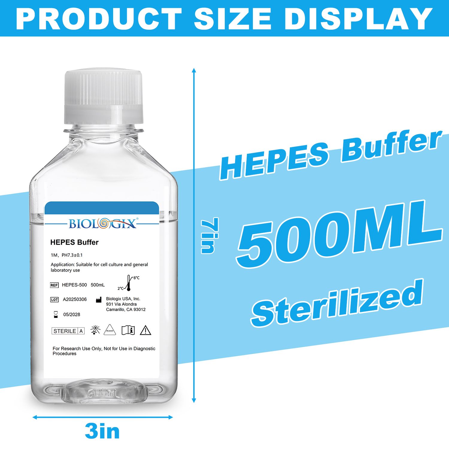 Biologix® HEPES Buffer, pH7.3, Sterile, 500mL/ Bottle, 10 Bottles/Case