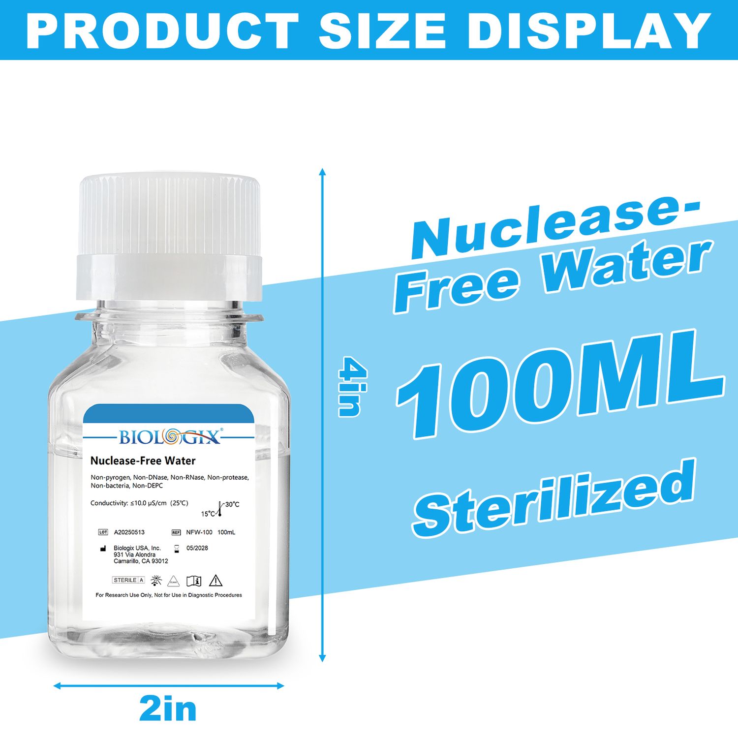Biologix® Nuclease-Free Water, 100mL/ Bottle, 20 Bottles/Case
