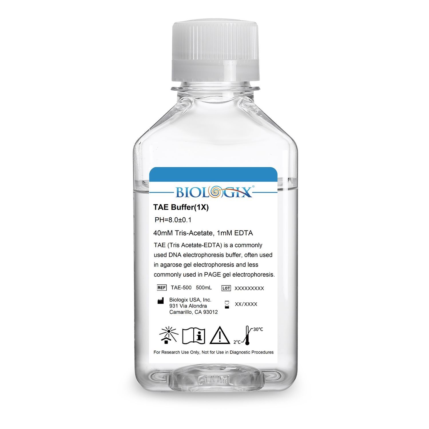 Biologix® TAE ( Tris Acetate-EDTA ) Buffer ( 1× ), pH8.0, 500mL/Bottle
