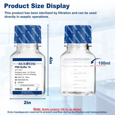 Biologix® PBS Buffer (1×), pH7.4, Low Endotoxin, 100mL/Bottle