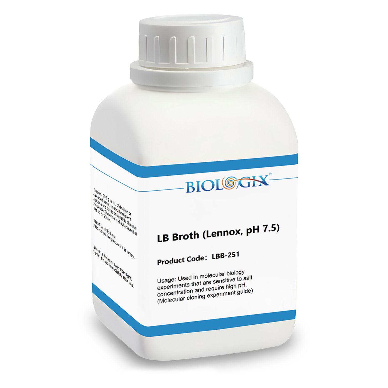 Biologix® LB Broth (Lennox), Low-Salt Version, Powder, 250g/Bottle
