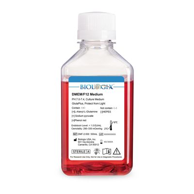Biologix® DMEM/F-12 Culture Medium, No HEPES, 500mL/Bottle