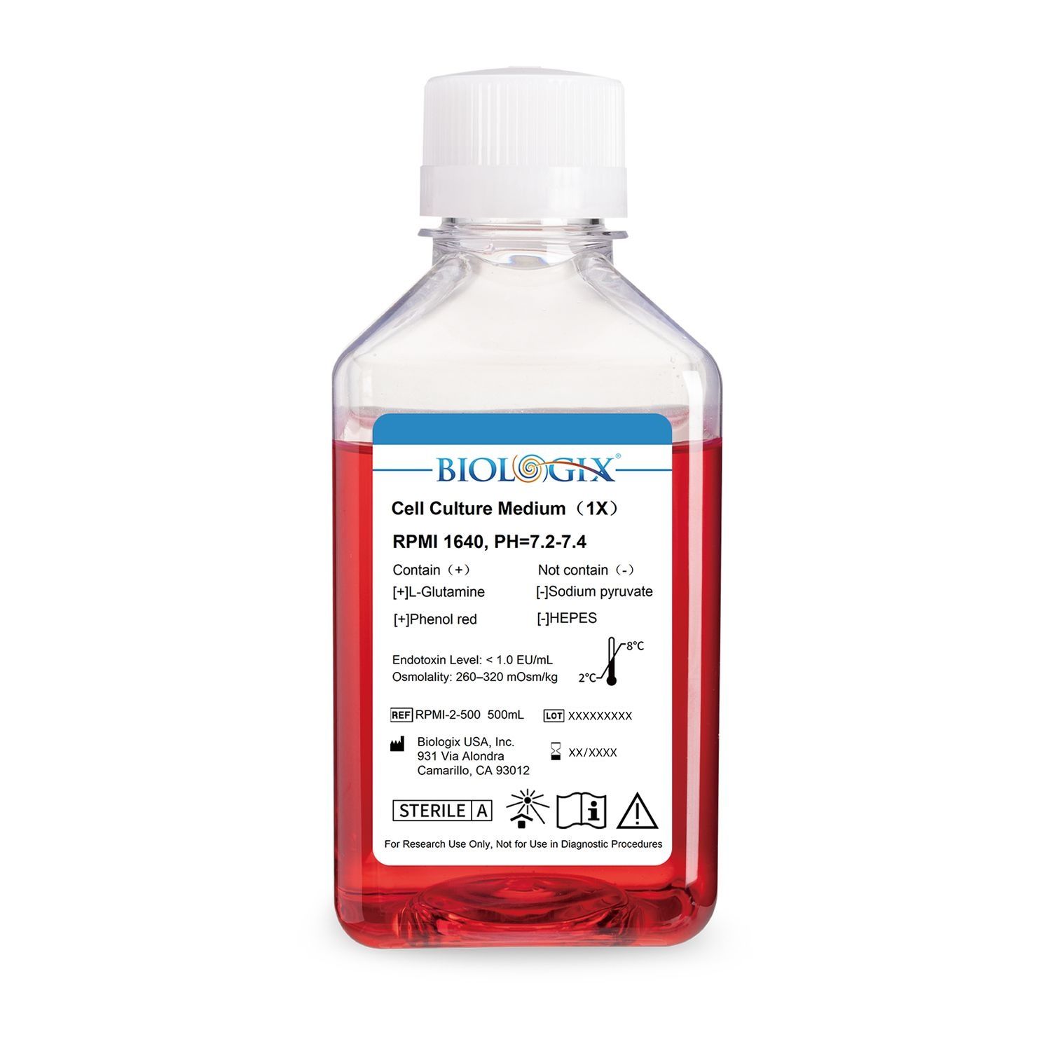 Biologix® RPMI 1640 Culture Medium, No HEPES, 500 mL/Bottle
