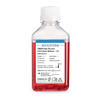 Biologix® DMEM High Glucose Culture Medium, No Sodium Pyruvate &amp; HEPES, 500mL/Bottle