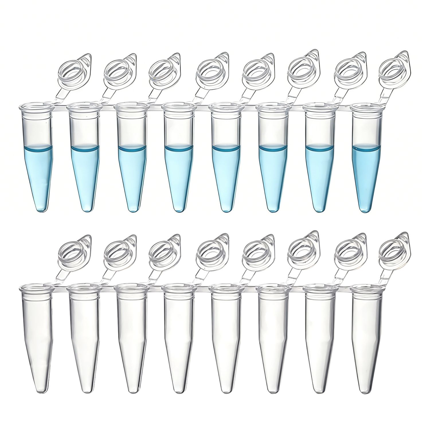 0.2ml-8-Strip PCR Tubes, Individual type with attached cap, flat-top Clear, 120/Unit, 10 Units/Case