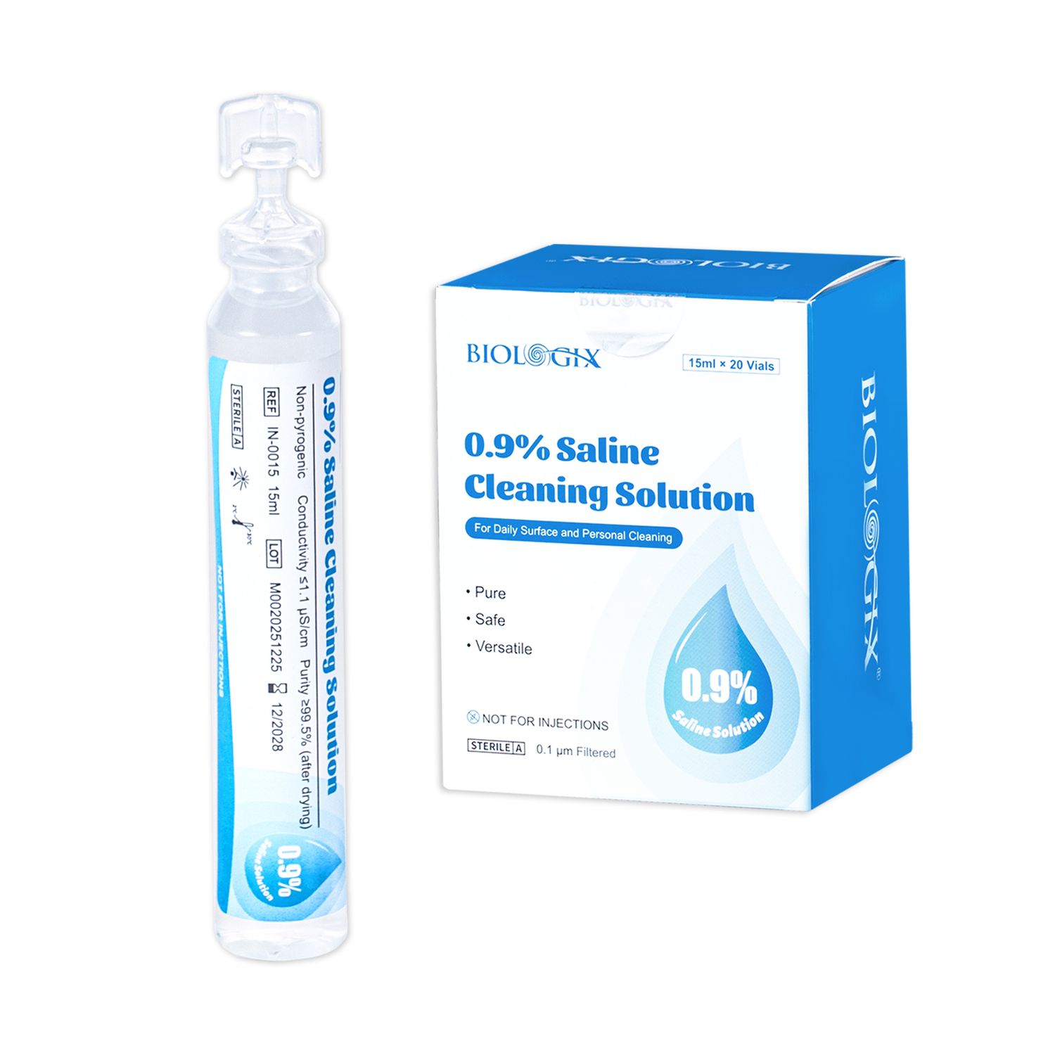 Biologix® 0.9% Saline Cleaning Solution, Ready-to-Use, 15 mL, 20/Box