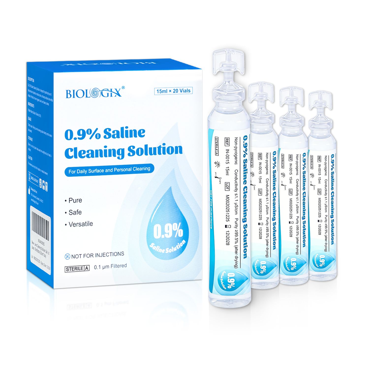 Biologix® 0.9% Saline Cleaning Solution, Ready-to-Use, 15 mL, 20/Box