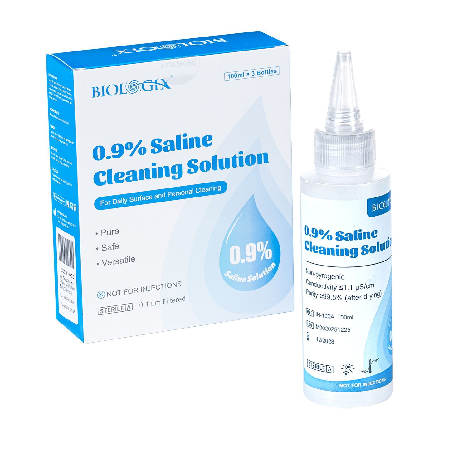 Biologix® 0.9% Saline Cleaning Solution, Ready-to-Use, 100 mL, 3/Box
